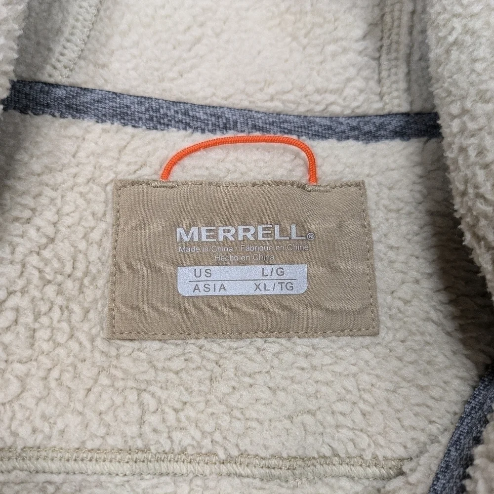 Merrell Jacket Women's L Beige Cream Flux Heavy Weight Sherpa Fleece Hood Zip